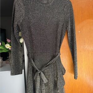 Speechless Gray Ribbed Tie Front Sheath Dress